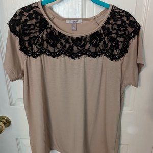 Lace Embellished Basic Tee (Tan)